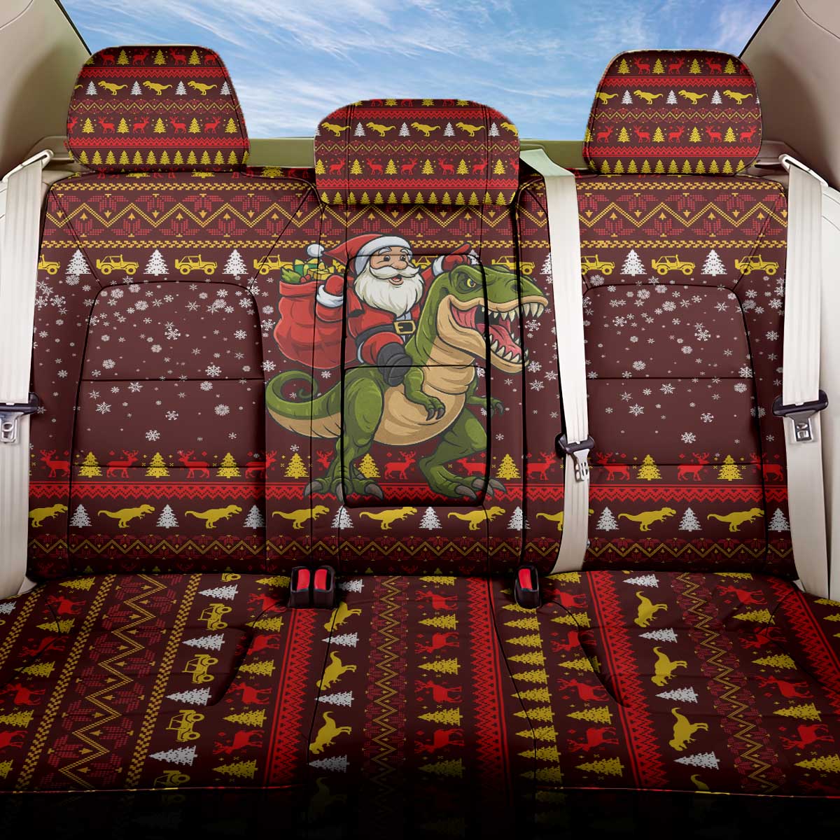 Santassic Park Santa Claus Christmas Back Car Seat Cover Xmas Holiday Patterns - Wonder Print Shop