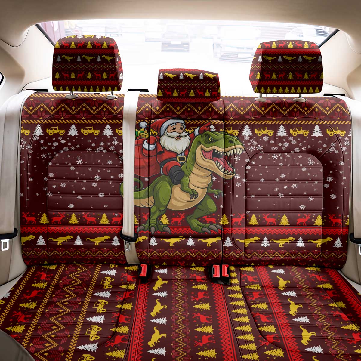 Santassic Park Santa Claus Christmas Back Car Seat Cover Xmas Holiday Patterns - Wonder Print Shop