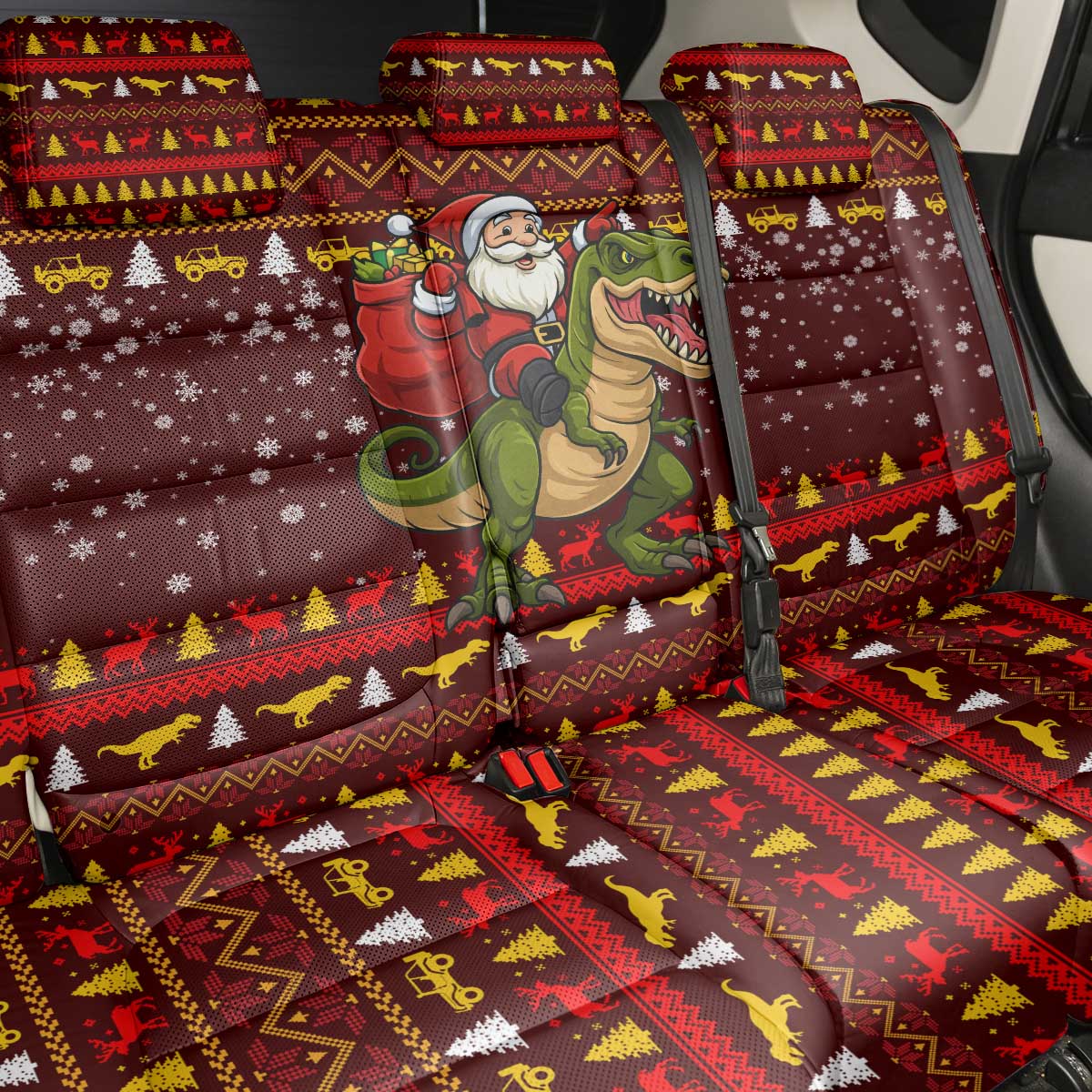 Santassic Park Santa Claus Christmas Back Car Seat Cover Xmas Holiday Patterns - Wonder Print Shop