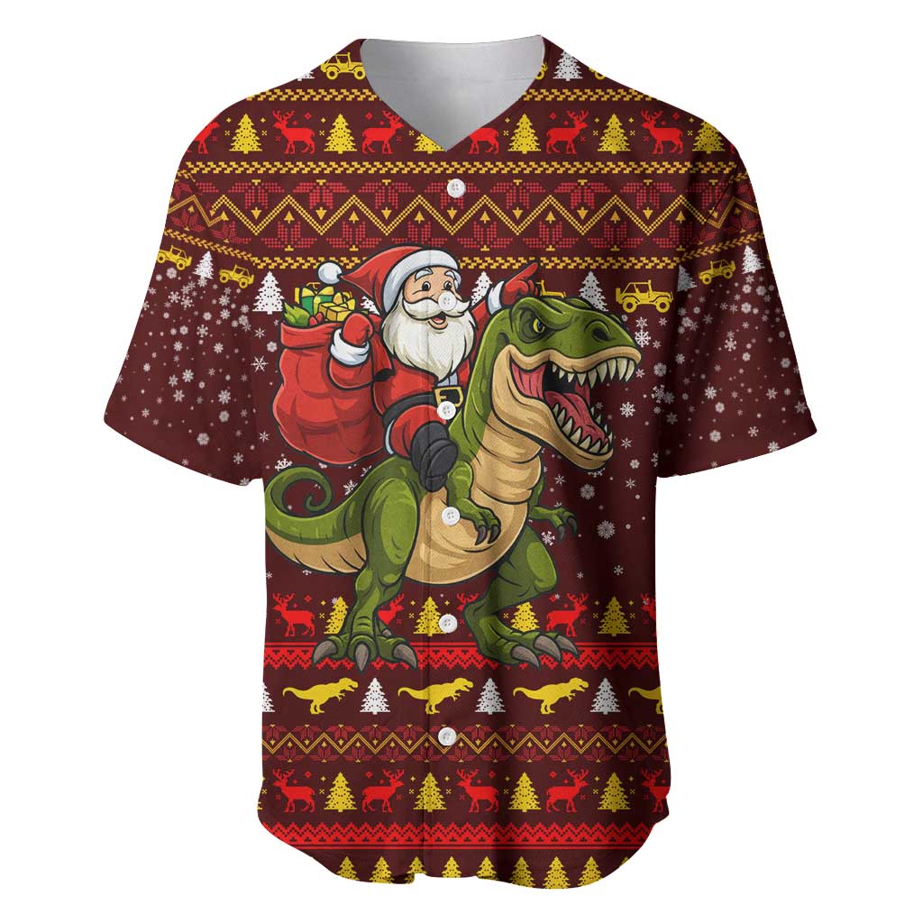 Santassic Park Santa Claus Christmas Baseball Jersey Xmas Holiday Patterns - Wonder Print Shop