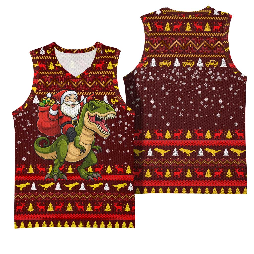 Santassic Park Santa Claus Christmas Basketball Jersey Xmas Holiday Patterns - Wonder Print Shop
