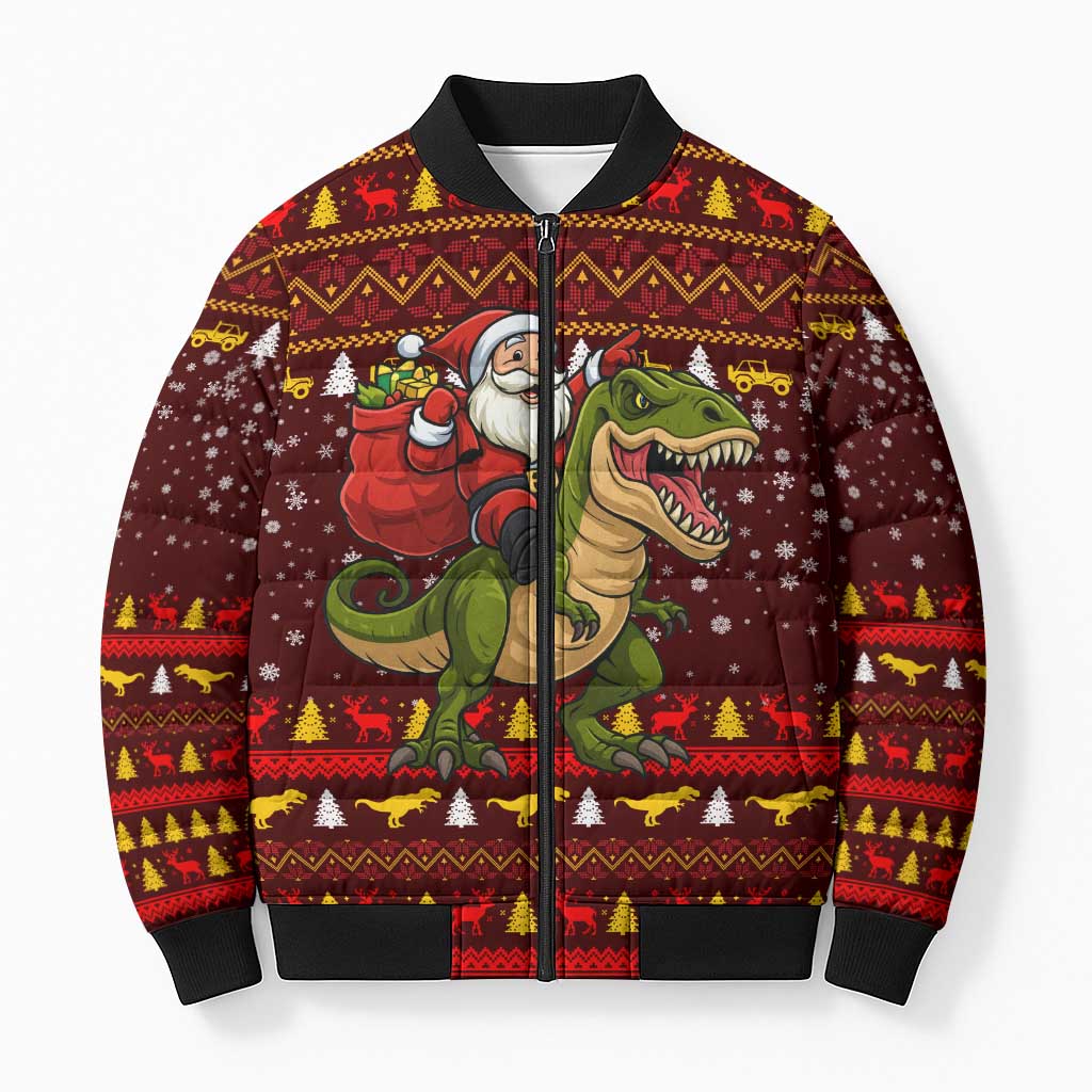 Santassic Park Santa Claus Christmas Bomber Puffer Jacket Xmas Holiday Patterns - Wonder Print Shop