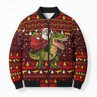 Santassic Park Santa Claus Christmas Bomber Puffer Jacket Xmas Holiday Patterns - Wonder Print Shop