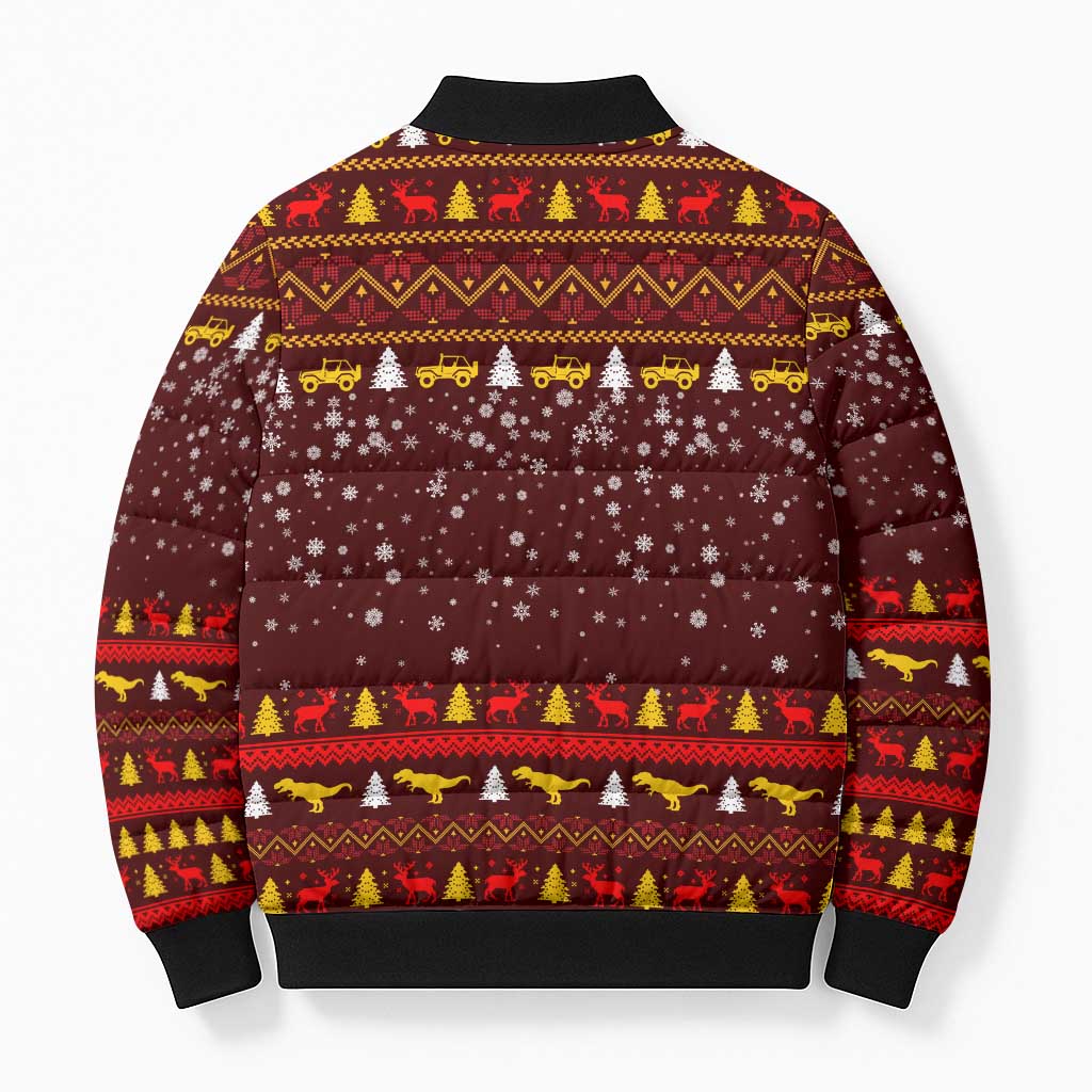 Santassic Park Santa Claus Christmas Bomber Puffer Jacket Xmas Holiday Patterns - Wonder Print Shop