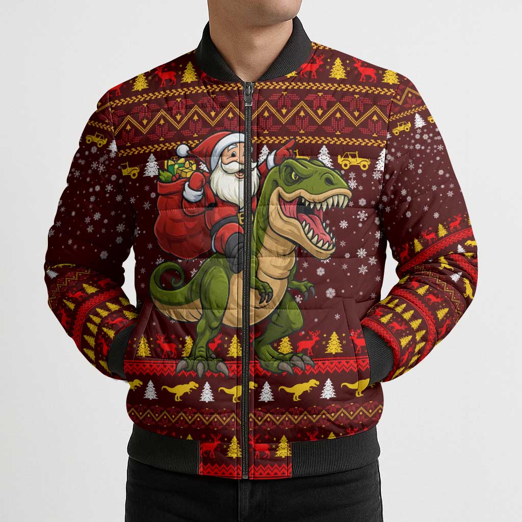 Santassic Park Santa Claus Christmas Bomber Puffer Jacket Xmas Holiday Patterns - Wonder Print Shop
