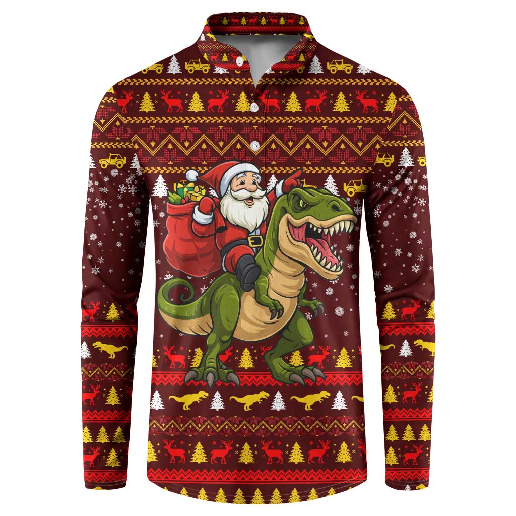 Santassic Park Santa Claus Christmas Button Sweatshirt Xmas Holiday Patterns - Wonder Print Shop