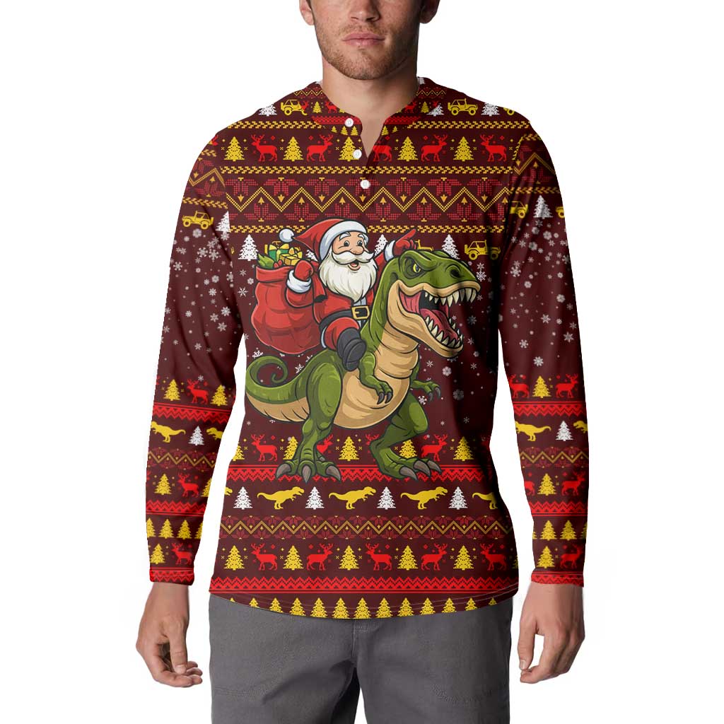 Santassic Park Santa Claus Christmas Button Sweatshirt Xmas Holiday Patterns - Wonder Print Shop
