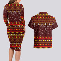 Santassic Park Santa Claus Christmas Couples Matching Long Sleeve Bodycon Dress and Hawaiian Shirt Xmas Holiday Patterns - Wonder Print Shop