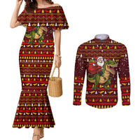 Santassic Park Santa Claus Christmas Couples Matching Mermaid Dress and Long Sleeve Button Shirt Xmas Holiday Patterns - Wonder Print Shop