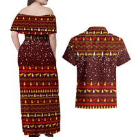 Santassic Park Santa Claus Christmas Couples Matching Off Shoulder Maxi Dress and Hawaiian Shirt Xmas Holiday Patterns - Wonder Print Shop