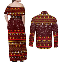 Santassic Park Santa Claus Christmas Couples Matching Off Shoulder Maxi Dress and Long Sleeve Button Shirt Xmas Holiday Patterns - Wonder Print Shop