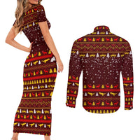 Santassic Park Santa Claus Christmas Couples Matching Short Sleeve Bodycon Dress and Long Sleeve Button Shirt Xmas Holiday Patterns - Wonder Print Shop