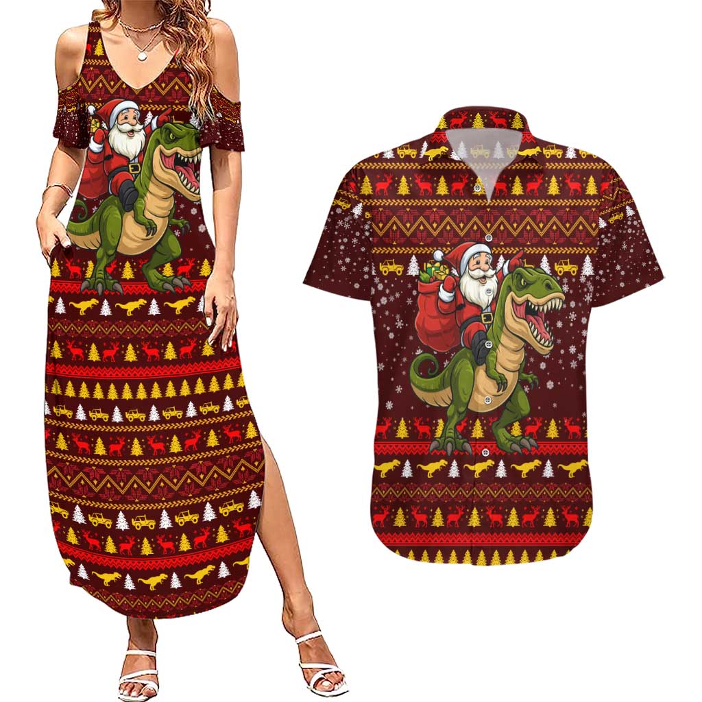 Santassic Park Santa Claus Christmas Couples Matching Summer Maxi Dress and Hawaiian Shirt Xmas Holiday Patterns - Wonder Print Shop