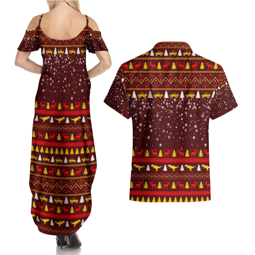 Santassic Park Santa Claus Christmas Couples Matching Summer Maxi Dress and Hawaiian Shirt Xmas Holiday Patterns - Wonder Print Shop