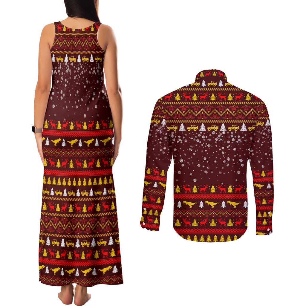 Santassic Park Santa Claus Christmas Couples Matching Tank Maxi Dress and Long Sleeve Button Shirt Xmas Holiday Patterns - Wonder Print Shop