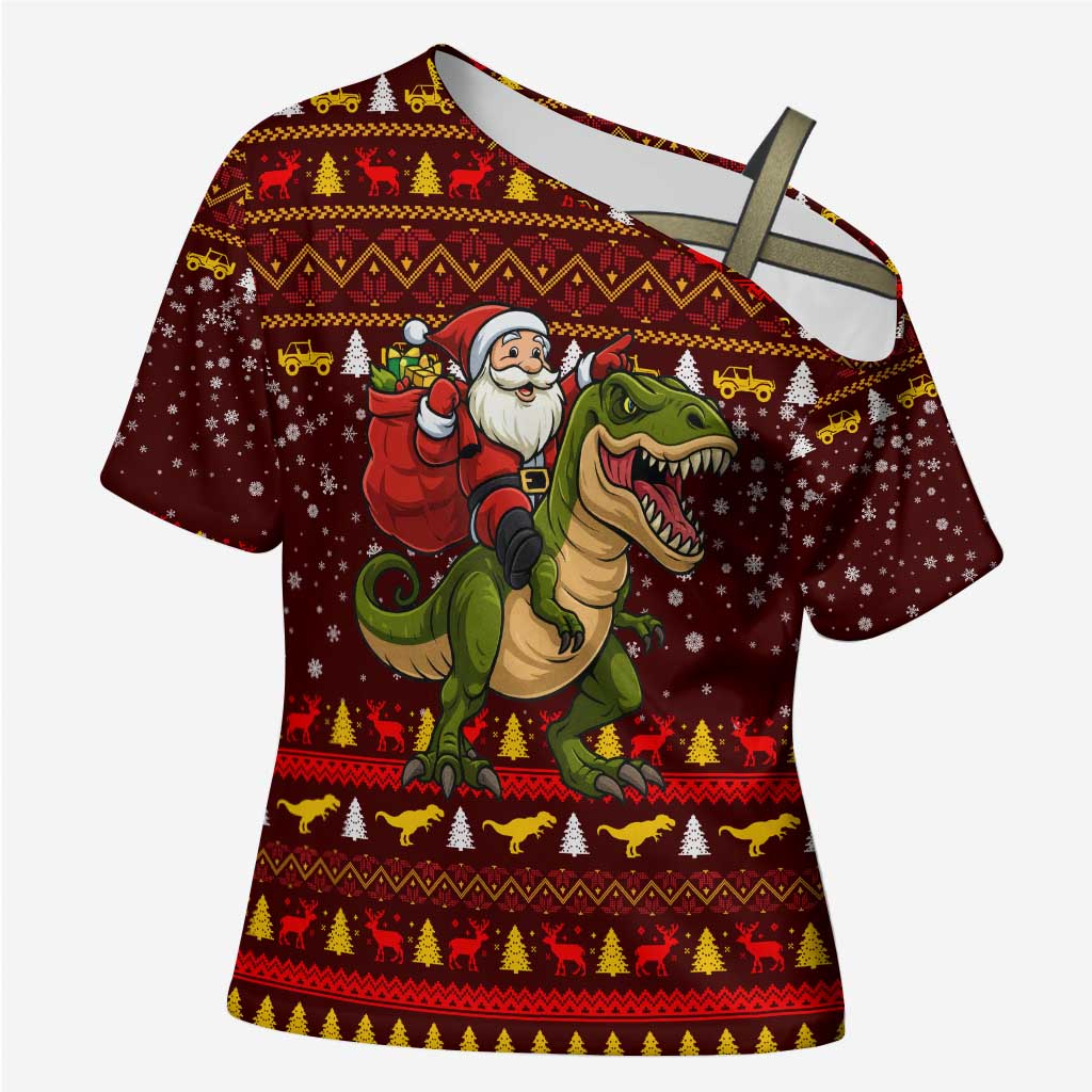 Santassic Park Santa Claus Christmas Cross Shoulder Shirt Xmas Holiday Patterns - Wonder Print Shop