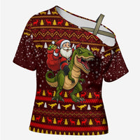 Santassic Park Santa Claus Christmas Cross Shoulder Shirt Xmas Holiday Patterns - Wonder Print Shop