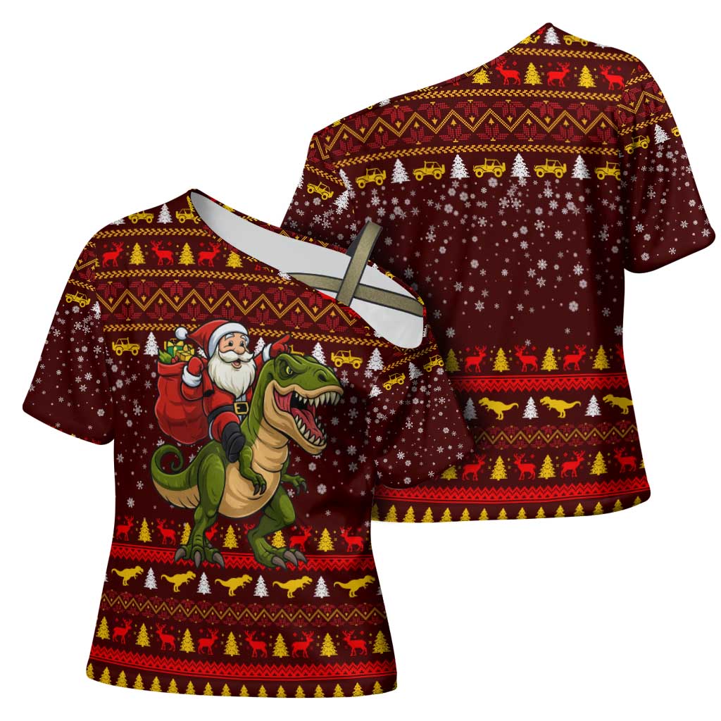 Santassic Park Santa Claus Christmas Cross Shoulder Shirt Xmas Holiday Patterns - Wonder Print Shop