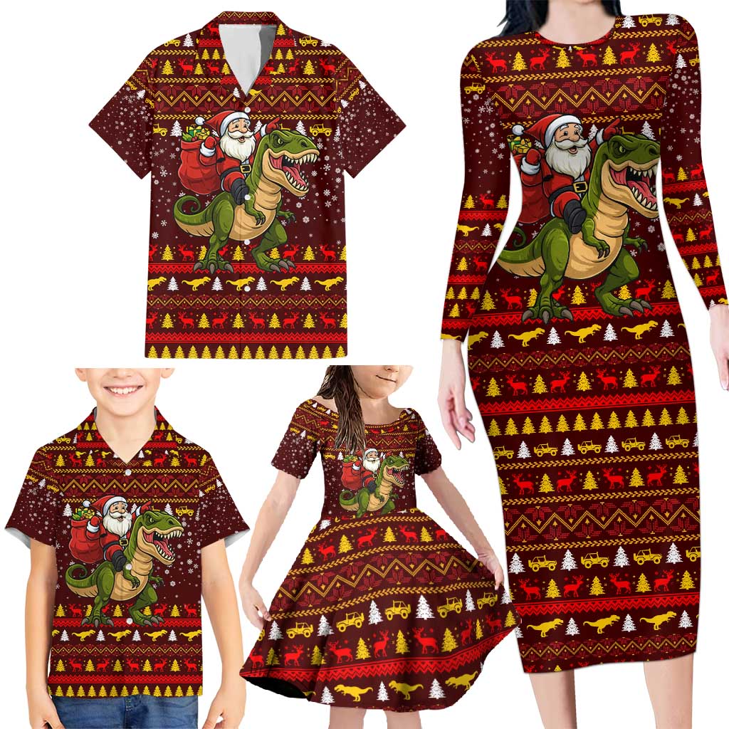 Santassic Park Santa Claus Christmas Family Matching Long Sleeve Bodycon Dress and Hawaiian Shirt Xmas Holiday Patterns - Wonder Print Shop