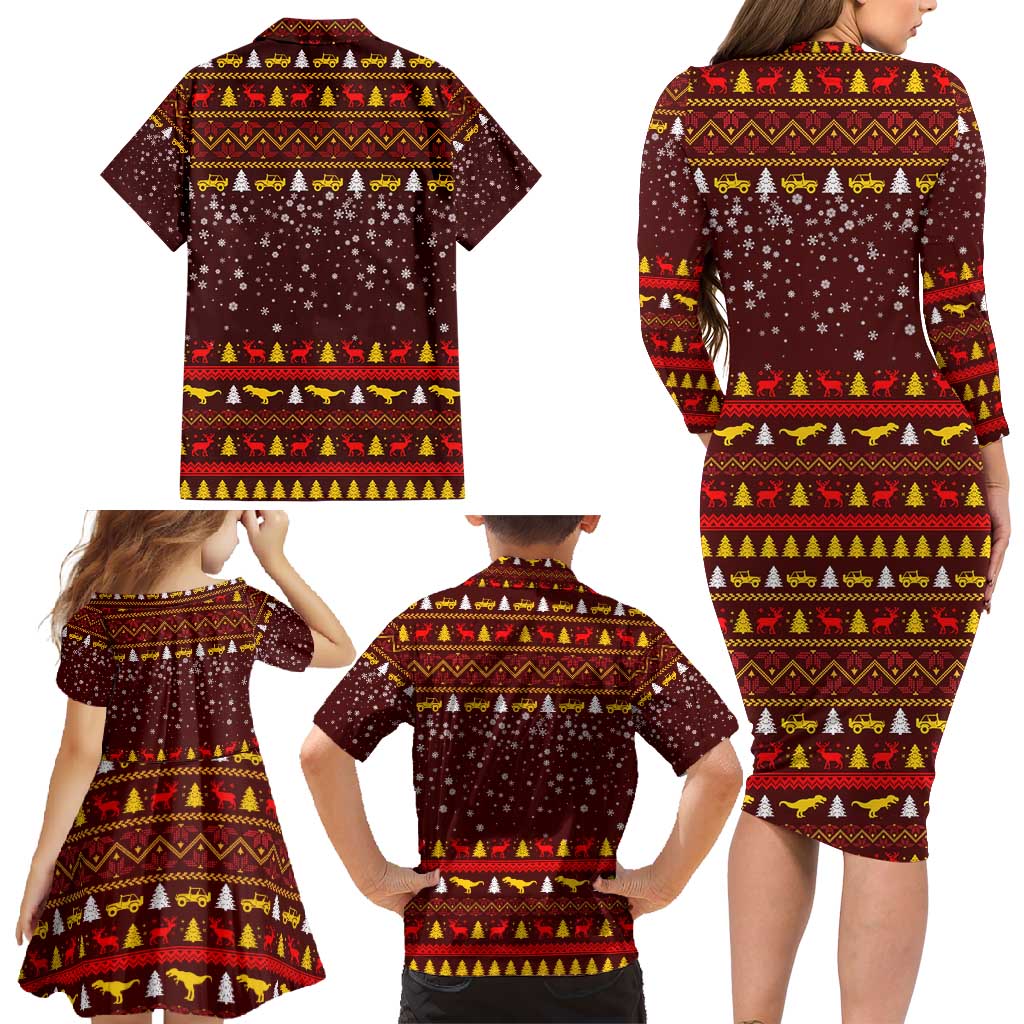 Santassic Park Santa Claus Christmas Family Matching Long Sleeve Bodycon Dress and Hawaiian Shirt Xmas Holiday Patterns - Wonder Print Shop