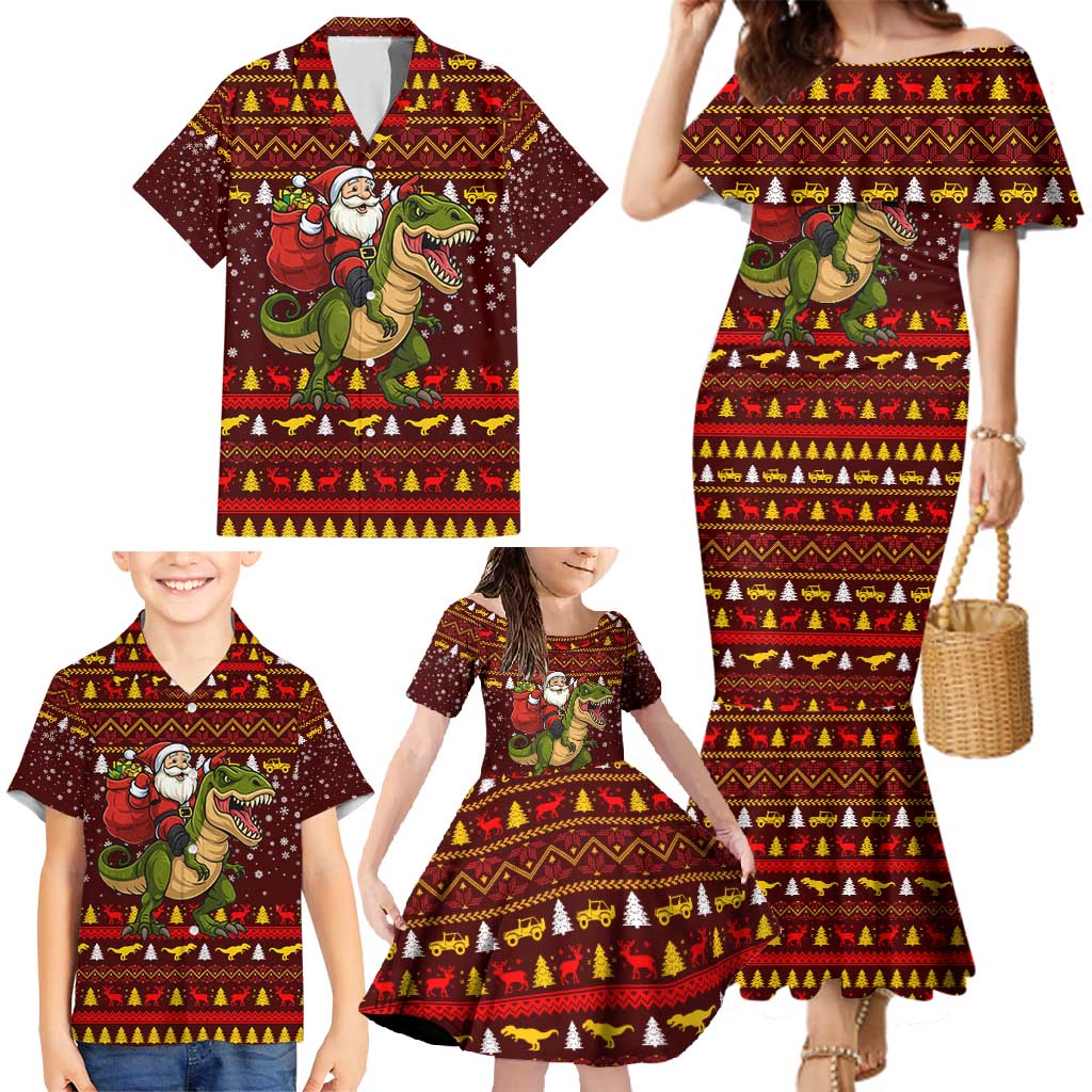 Santassic Park Santa Claus Christmas Family Matching Mermaid Dress and Hawaiian Shirt Xmas Holiday Patterns - Wonder Print Shop