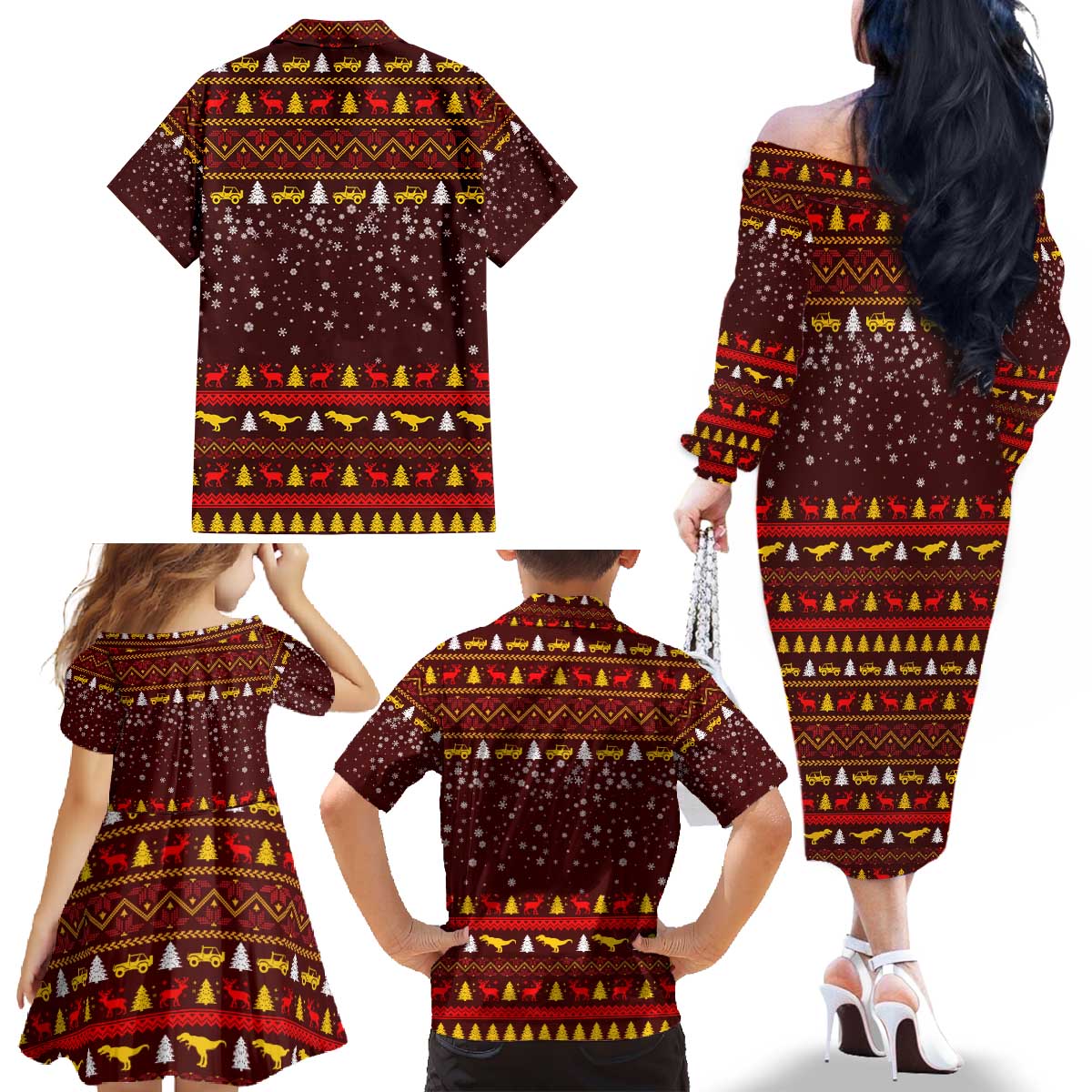 Santassic Park Santa Claus Christmas Family Matching Off The Shoulder Long Sleeve Dress and Hawaiian Shirt Xmas Holiday Patterns - Wonder Print Shop