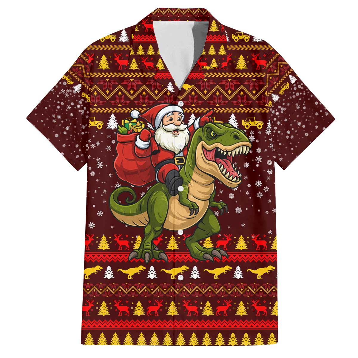 Santassic Park Santa Claus Christmas Family Matching Off The Shoulder Long Sleeve Dress and Hawaiian Shirt Xmas Holiday Patterns - Wonder Print Shop