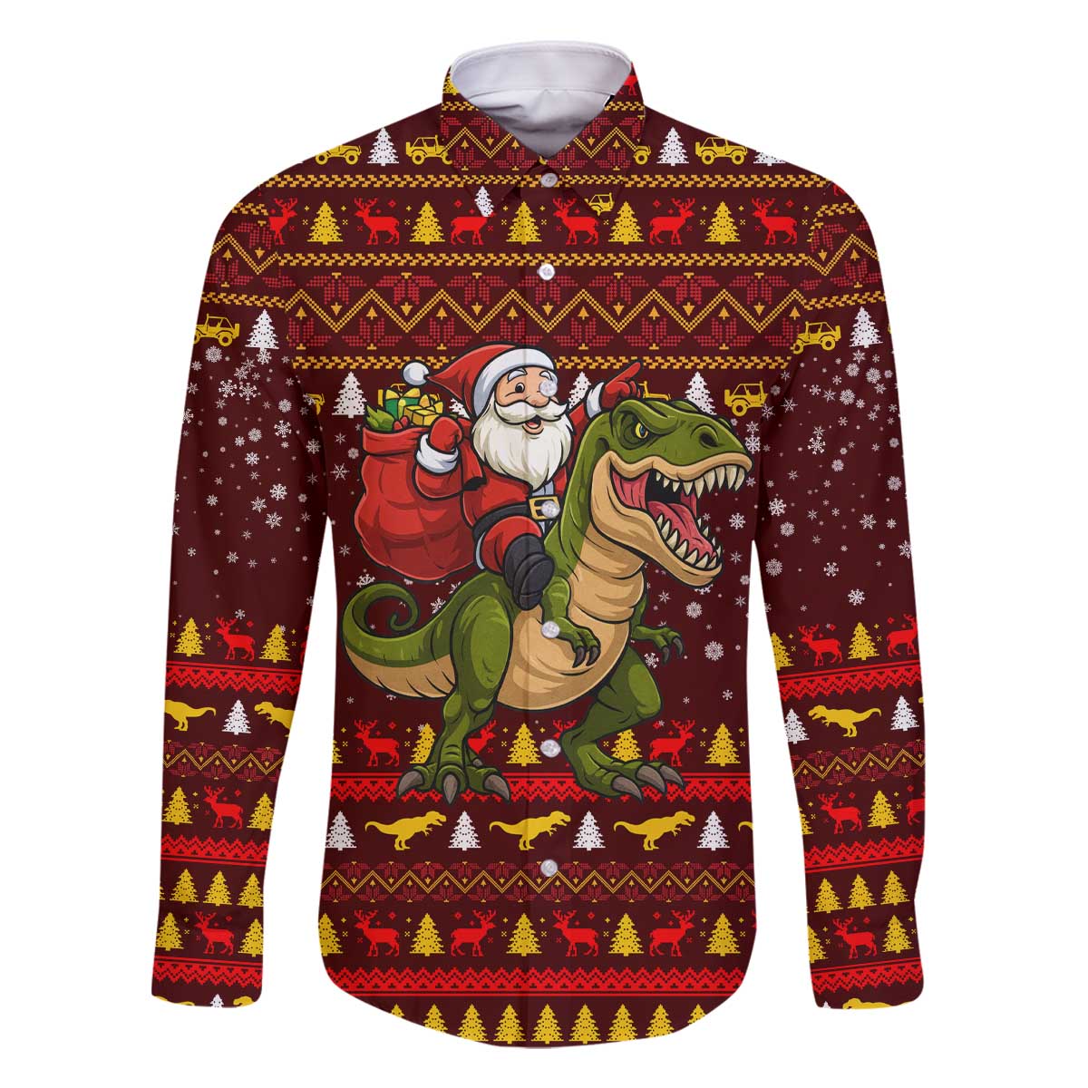Santassic Park Santa Claus Christmas Family Matching Off The Shoulder Long Sleeve Dress and Hawaiian Shirt Xmas Holiday Patterns - Wonder Print Shop