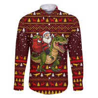 Santassic Park Santa Claus Christmas Family Matching Off The Shoulder Long Sleeve Dress and Hawaiian Shirt Xmas Holiday Patterns - Wonder Print Shop