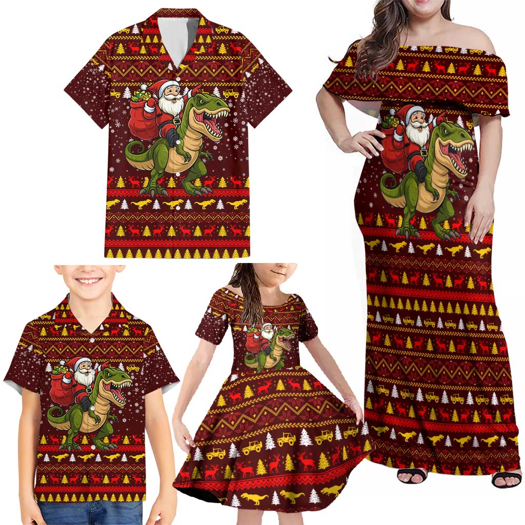 Santassic Park Santa Claus Christmas Family Matching Off Shoulder Maxi Dress and Hawaiian Shirt Xmas Holiday Patterns - Wonder Print Shop