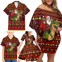 Santassic Park Santa Claus Christmas Family Matching Off Shoulder Short Dress and Hawaiian Shirt Xmas Holiday Patterns - Wonder Print Shop