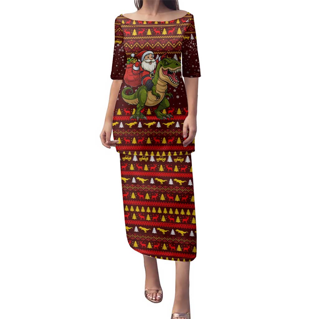 Santassic Park Santa Claus Christmas Family Matching Puletasi and Hawaiian Shirt Xmas Holiday Patterns - Wonder Print Shop