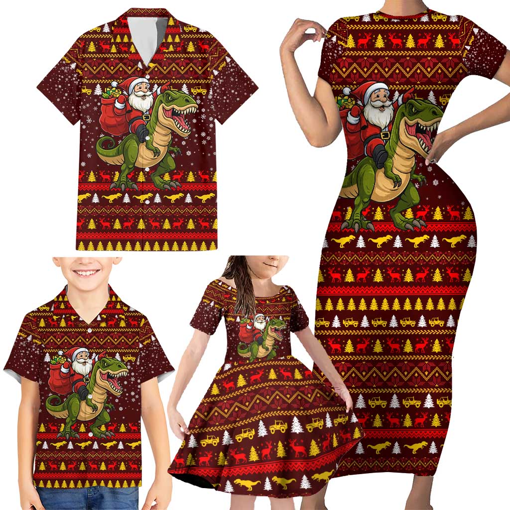 Santassic Park Santa Claus Christmas Family Matching Short Sleeve Bodycon Dress and Hawaiian Shirt Xmas Holiday Patterns - Wonder Print Shop
