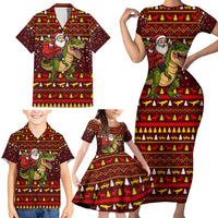 Santassic Park Santa Claus Christmas Family Matching Short Sleeve Bodycon Dress and Hawaiian Shirt Xmas Holiday Patterns - Wonder Print Shop