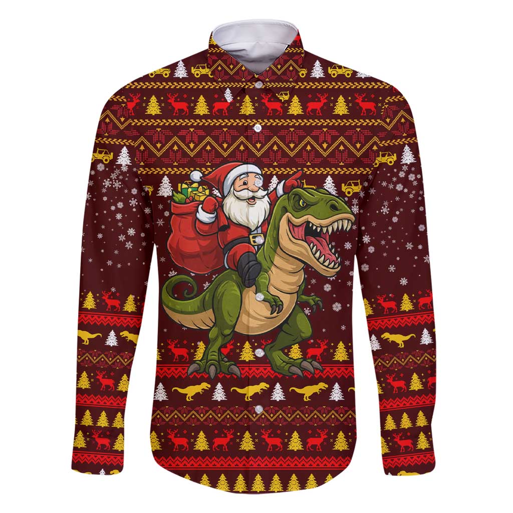 Santassic Park Santa Claus Christmas Family Matching Short Sleeve Bodycon Dress and Hawaiian Shirt Xmas Holiday Patterns - Wonder Print Shop