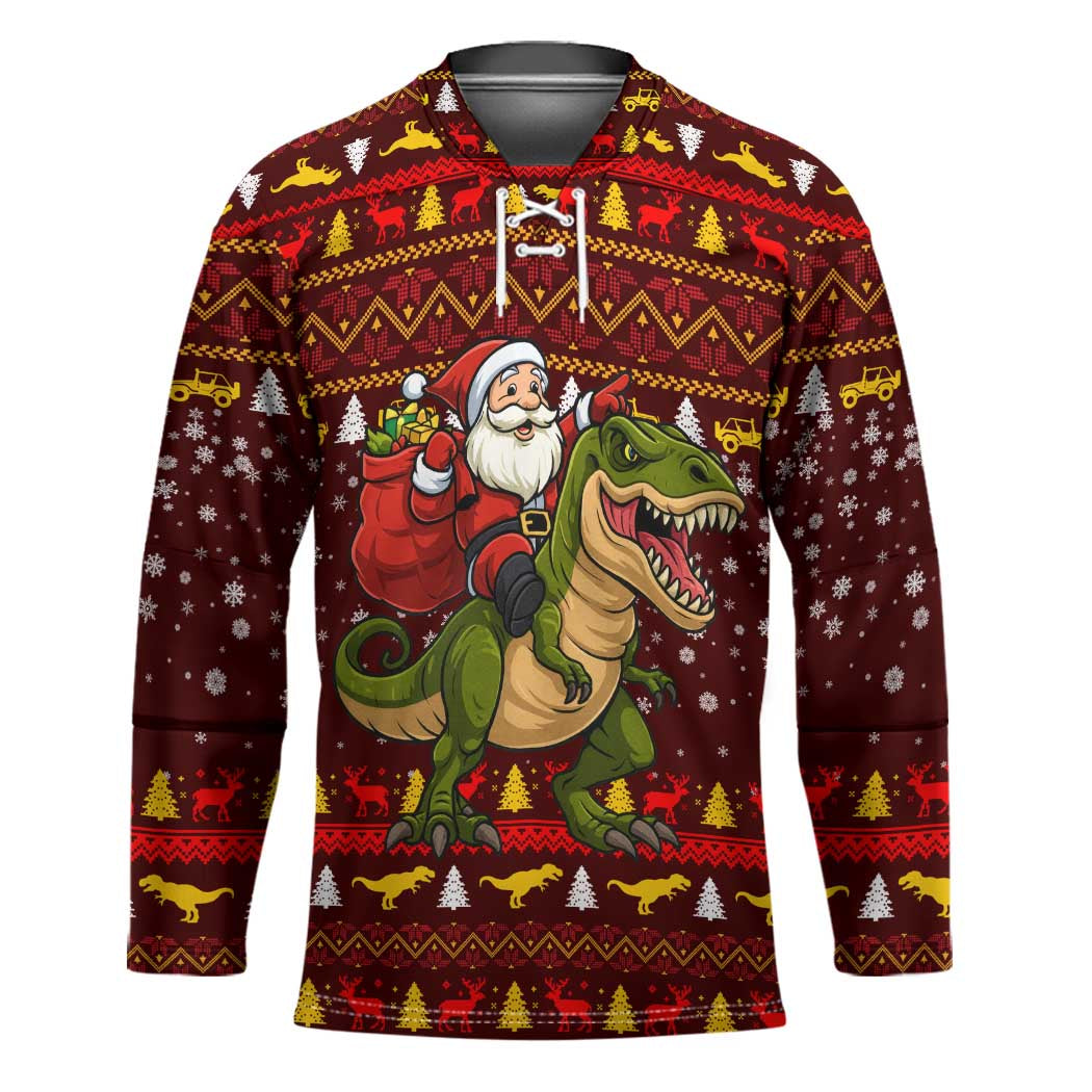 Santassic Park Santa Claus Christmas Hockey Jersey Xmas Holiday Patterns - Wonder Print Shop
