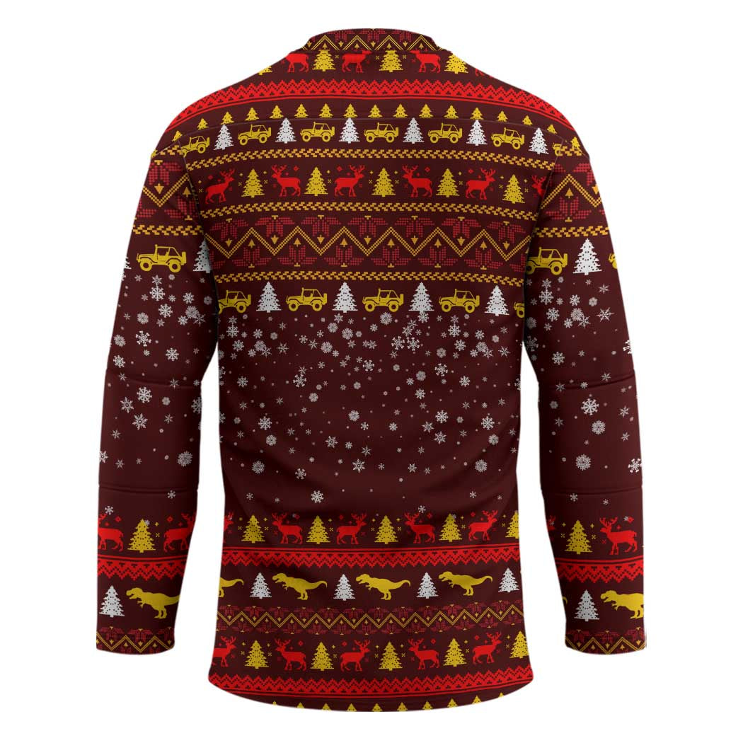 Santassic Park Santa Claus Christmas Hockey Jersey Xmas Holiday Patterns - Wonder Print Shop