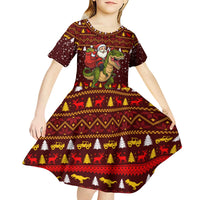 Santassic Park Santa Claus Christmas Kid Short Sleeve Dress Xmas Holiday Patterns - Wonder Print Shop