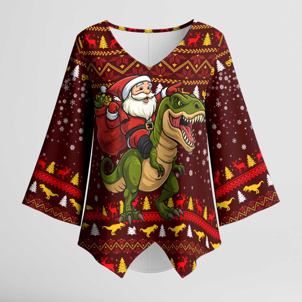 Santassic Park Santa Claus Christmas Kimono Sleeve Blouse Xmas Holiday Patterns - Wonder Print Shop