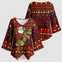 Santassic Park Santa Claus Christmas Kimono Sleeve Blouse Xmas Holiday Patterns - Wonder Print Shop