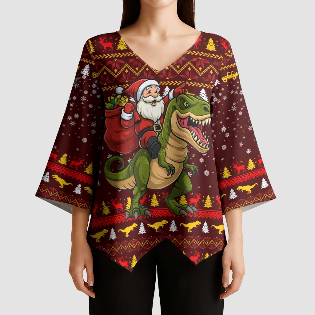 Santassic Park Santa Claus Christmas Kimono Sleeve Blouse Xmas Holiday Patterns - Wonder Print Shop
