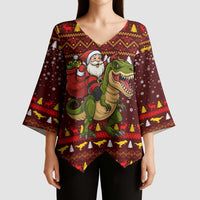 Santassic Park Santa Claus Christmas Kimono Sleeve Blouse Xmas Holiday Patterns - Wonder Print Shop