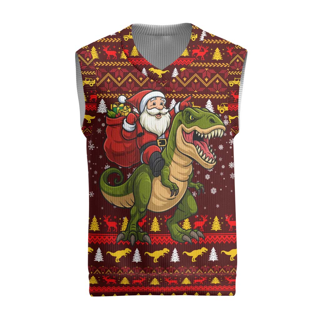 Santassic Park Santa Claus Christmas Knitted V-Neck Vest Xmas Holiday Patterns - Wonder Print Shop
