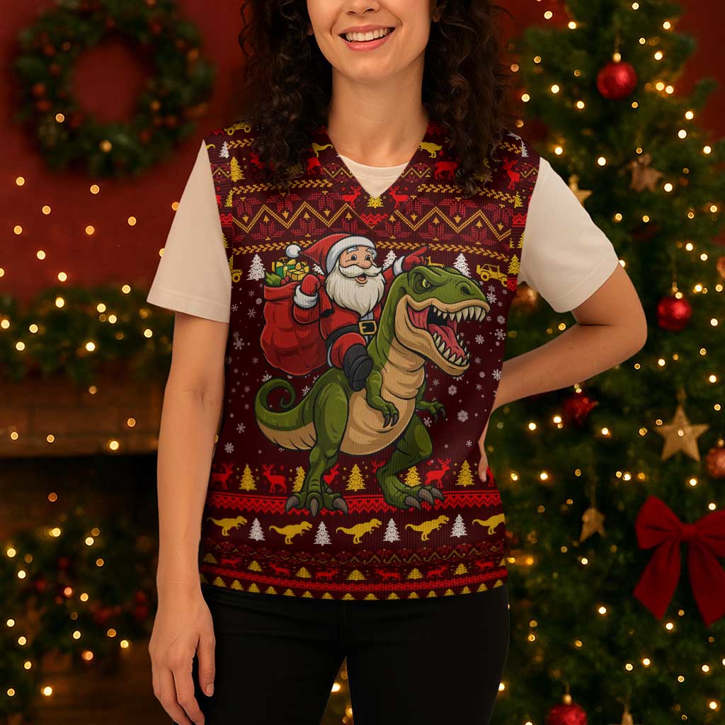 Santassic Park Santa Claus Christmas Knitted V-Neck Vest Xmas Holiday Patterns - Wonder Print Shop