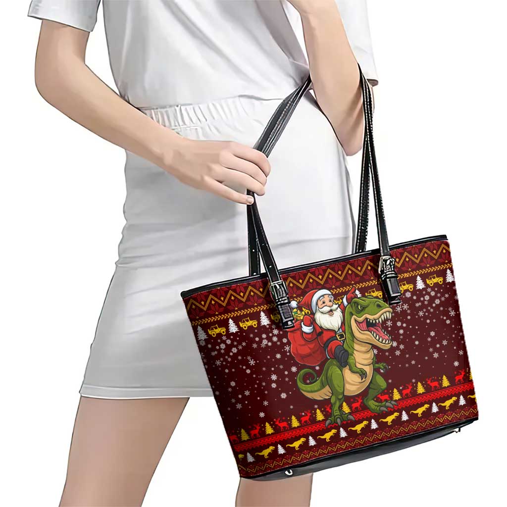 Santassic Park Santa Claus Christmas Leather Tote Bag Xmas Holiday Patterns - Wonder Print Shop