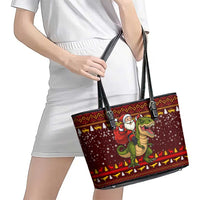 Santassic Park Santa Claus Christmas Leather Tote Bag Xmas Holiday Patterns - Wonder Print Shop