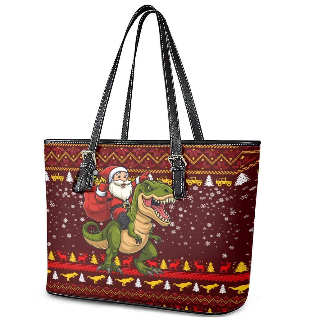 Santassic Park Santa Claus Christmas Leather Tote Bag Xmas Holiday Patterns - Wonder Print Shop
