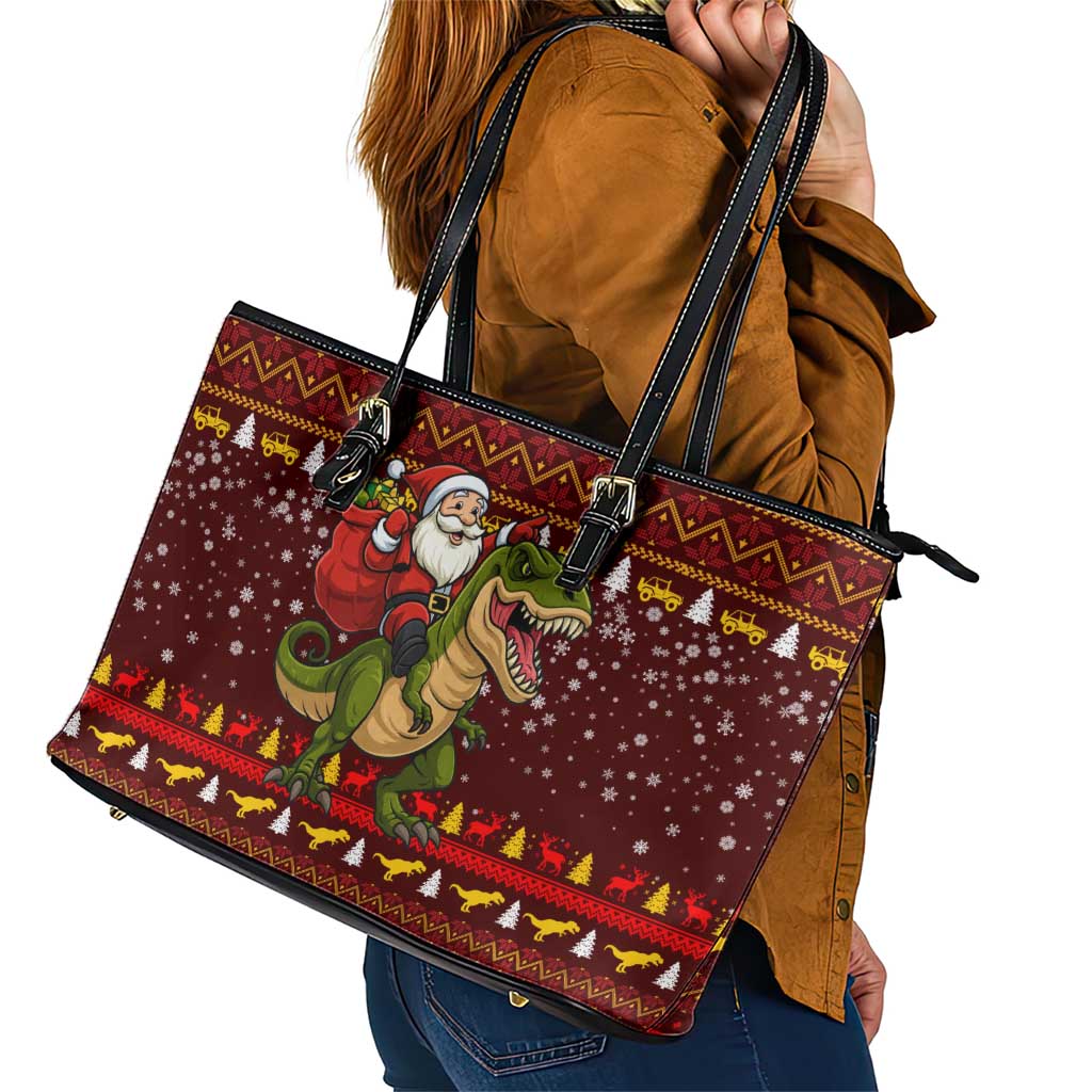 Santassic Park Santa Claus Christmas Leather Tote Bag Xmas Holiday Patterns - Wonder Print Shop