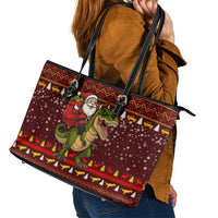Santassic Park Santa Claus Christmas Leather Tote Bag Xmas Holiday Patterns - Wonder Print Shop