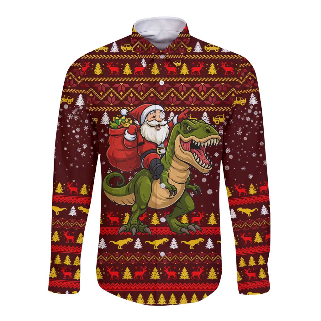 Santassic Park Santa Claus Christmas Long Sleeve Button Shirt Xmas Holiday Patterns - Wonder Print Shop
